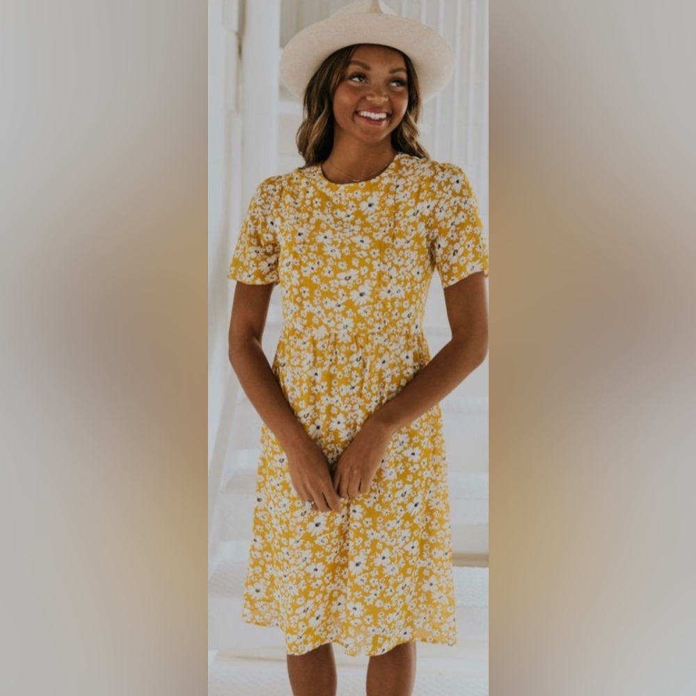 Roolee Yellow Floral Midi Dress